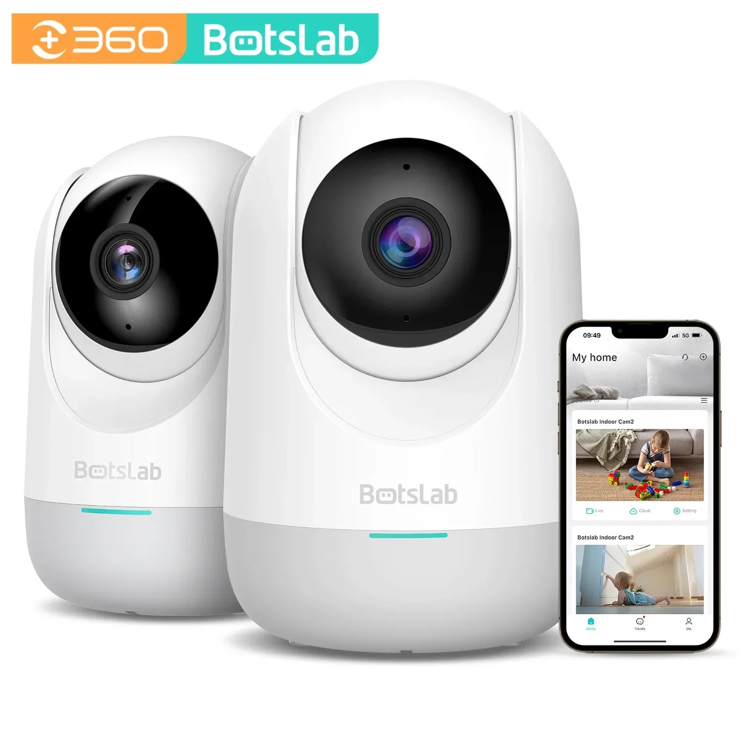 2PCS 3MP Security Pet Protection Smart Home Cam 2K AI Human Detection/Night Vision
