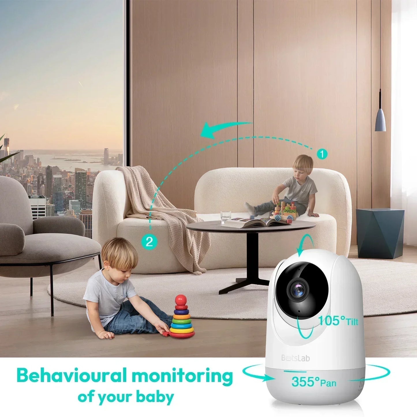 2PCS 3MP Security Pet Protection Smart Home Cam 2K AI Human Detection/Night Vision