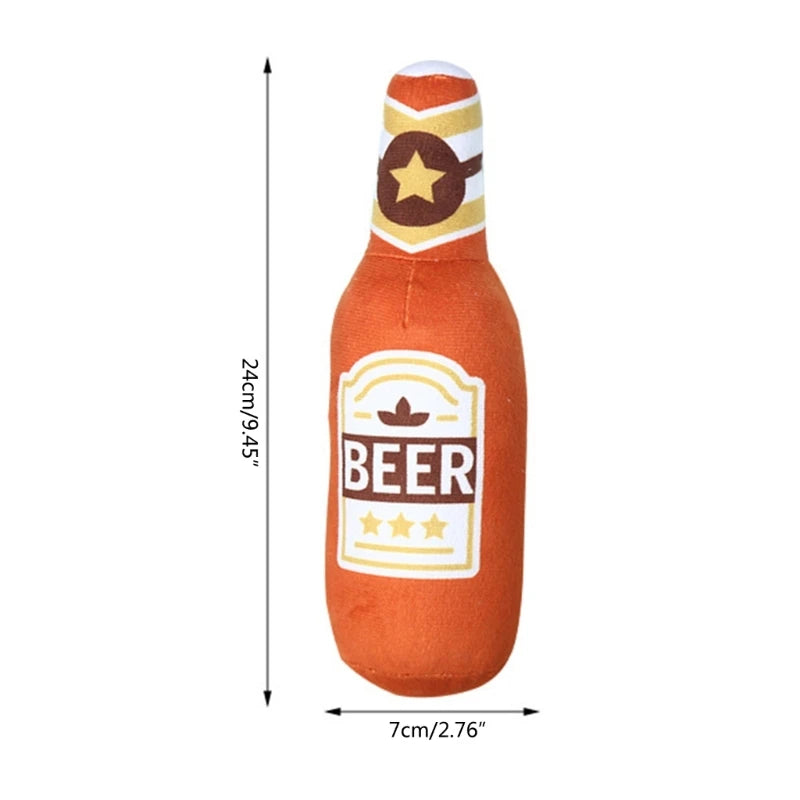 Squeaky Printed Beer Bottle Shape Toy