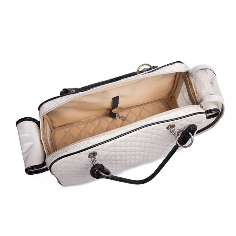 Designer, quilted white/black carrier