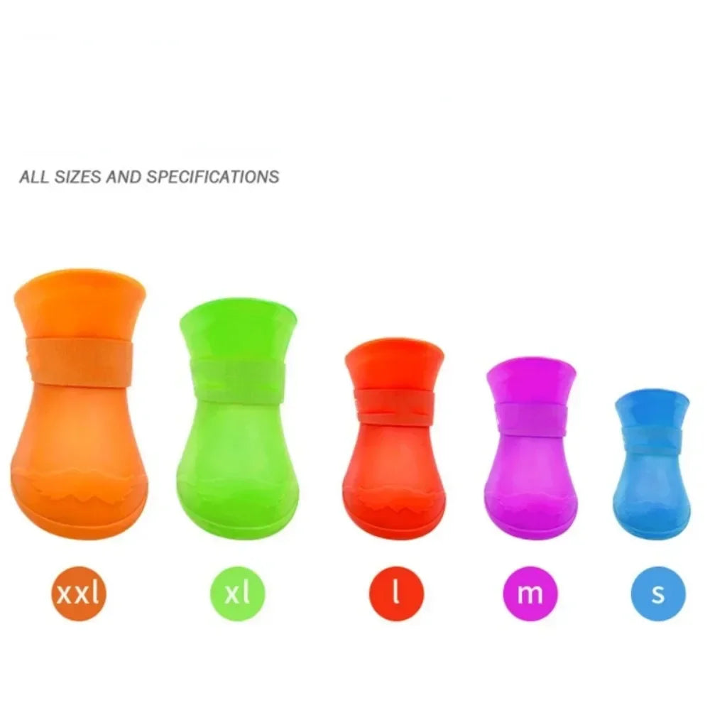 4Pcs Pet WaterProof Rainshoe Anti-slip Rubber Boot