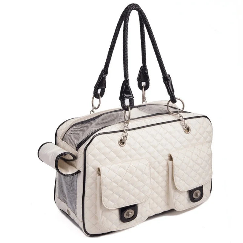 Designer, quilted white/black carrier