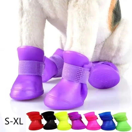 4Pcs Pet WaterProof Rainshoe Anti-slip Rubber Boot