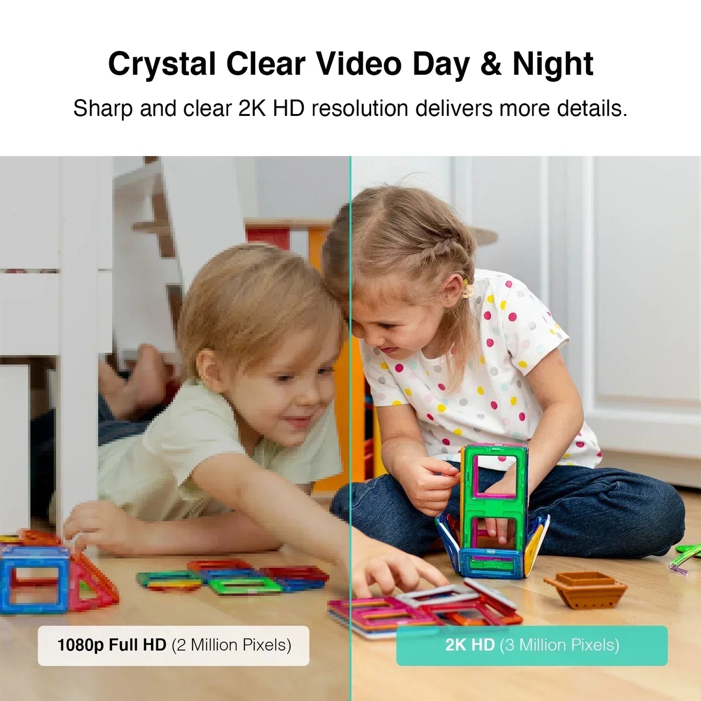 2PCS 3MP Security Pet Protection Smart Home Cam 2K AI Human Detection/Night Vision