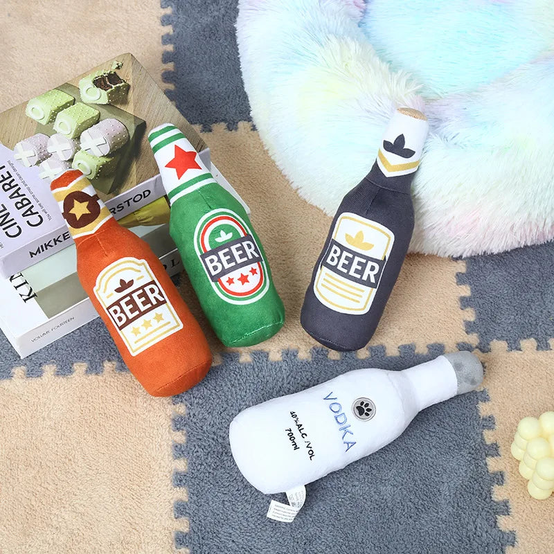 Squeaky Printed Beer Bottle Shape Toy